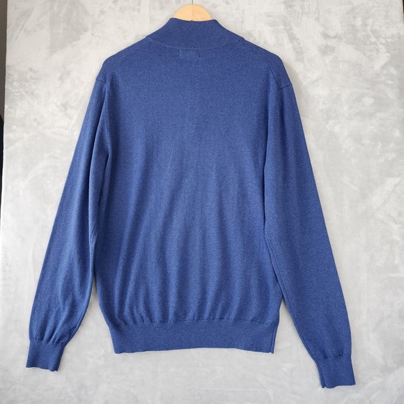 Collars & Co Quarter Zip Sweater Mens Size Large Cotton Cashmere Indigo Blue NEW - Picture 4 of 10
